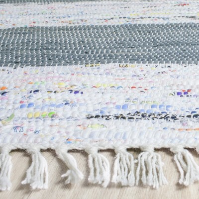 Ivory and Grey Striped Handwoven Cotton Wool Area Rug