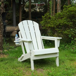 Rbied Folding Adirondack Chair with Cup Holder, Composite Adirondack Chair with Wood Texture - 1 of 4