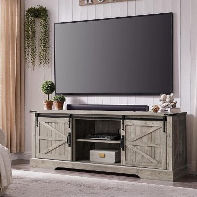 SinCiDo TV Stand for 75 Inch TV with Sliding Barn Door, Farmhouse Entertainment Center Rustic Wood Media Console Cabinet