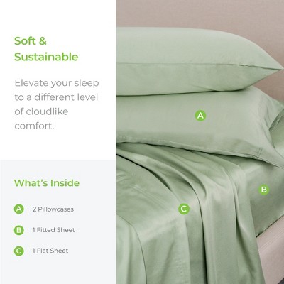 Cariloha Classic 4-Piece Twill Sheet Set | Sage | Queen | Viscose Material |Extra Soft, Cooling for Hot Sleepers, Corner Bands