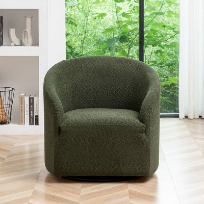 32" Green Boucle Swivel Barrel Accent Chair