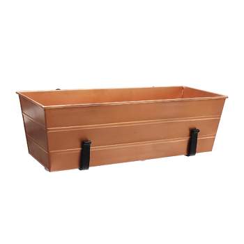 24" Wide Rectangular Flower Box Copper Plated Galvanized Steel with Black Wrought Iron Clamp-On Brackets - ACHLA Designs