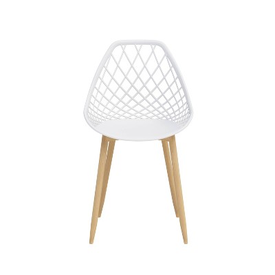Kurv White and Natural Armless Dining Chairs with Steel Frame