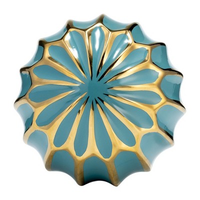 Set of 3 Turquoise and Gold Ceramic Decorative Orbs