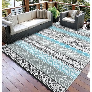 Reversible Outdoor Plastic Straw Rug - Waterproof Bohemian Area Mat for Patio, RV, Balcony, Camping, Easy Clean Picnic Mat - 1 of 4