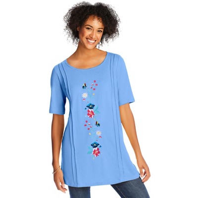 Woman Within Plus Size Short-Sleeve Scoopneck Embroidered Tunic