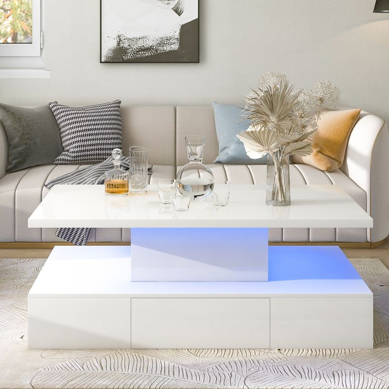 Modern Glossy Coffee Table With Drawers With Plug-In 16 Colors Living Room LED Lighting - ModernLuxe, 2 of 11