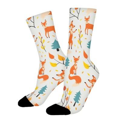 Fox In Autumn Forest Women Printed Crew Socks Funny Funky Socks Soft Polyester Novelty Gifts for Artists Men