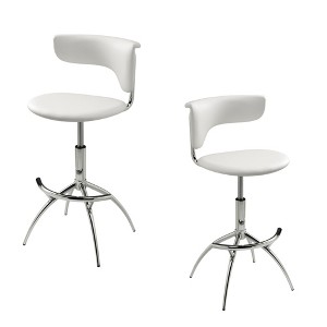HomeRoots Set of Two White and Silver Metal and Faux Leather Low Back Adjustable Height Bar Chairs - 1 of 4