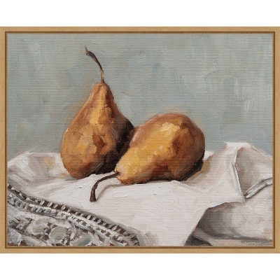 Pair of Pears II Brown Framed Canvas Wall Art Print