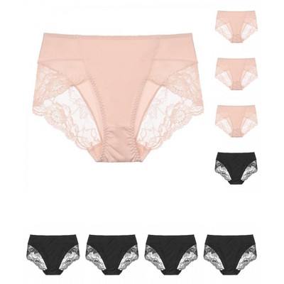 INSPIRE CHIC Women's Mid-Rise Solid Lace Trim Invisible Briefs 9 Packs