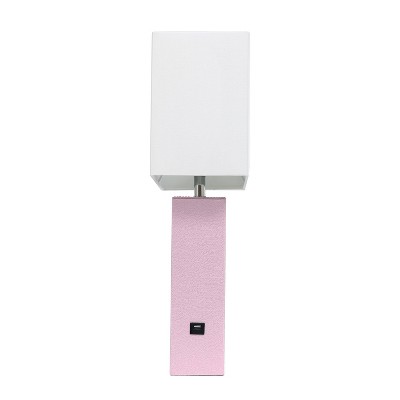 Lexington 21" Blush Pink Leather Base Modern Nightstand Lamp with USB Port