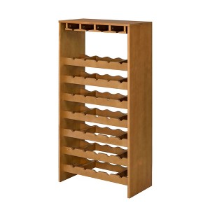 SEVOBAL Wine Racks Seven-Tier Wooden Storage with Stemware Holders in Oak Finish for Dining Room Use, Brown, 24"*12"*48" - 1 of 4