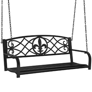 Yaheetech Fleur-De-Lis Hanging Bench with Chains For Porch Patio, Black - 1 of 4