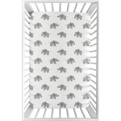 Image of Sweet Jojo Designs Gender Neutral Unisex Baby Fitted Mini Crib Sheet Elephant Grey and White