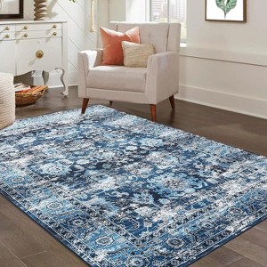 Washable Vintage Distressed Rug Non Slip Carpet Low Pile Stain Resistant Floor Mat for Bedroom Living Room Office - 1 of 4
