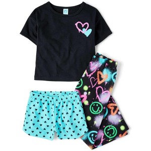 The Children's Place Girls Short Sleeve Heart 3-Piece Pajama Set - 1 of 4