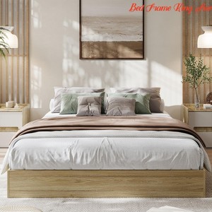 Wood Platform Bed Frame King/QUEEN/Full/ Twin-XL /Twin Size, Floor-Standing Bed Frame with Wooden Slat, Easy Assembly Natural - 1 of 4