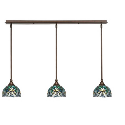 Toltec Lighting Any 3 - Light Chandelier in  Bronze with 7" Turquoise Cypress Art Glass Shade
