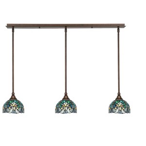 Toltec Lighting Any 3 - Light Chandelier in  Bronze with 7" Turquoise Cypress Art Glass Shade - 1 of 1