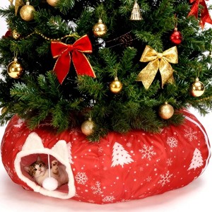 Bed Under Christmas Tree, Cat Tunnel Christmas Tree Skirt for Indoor Cats, Donut Tunnel Toys - 1 of 4