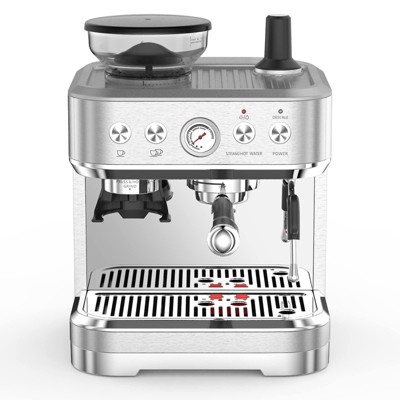 Espresso Machine - 15 Bar, Milk Frother, Grinder, Italian Pump, 2.5L Tank, Stainless Steel