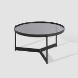 Modern Minimalist Tray Top Round Glass Coffee Table Black - Saracina Home