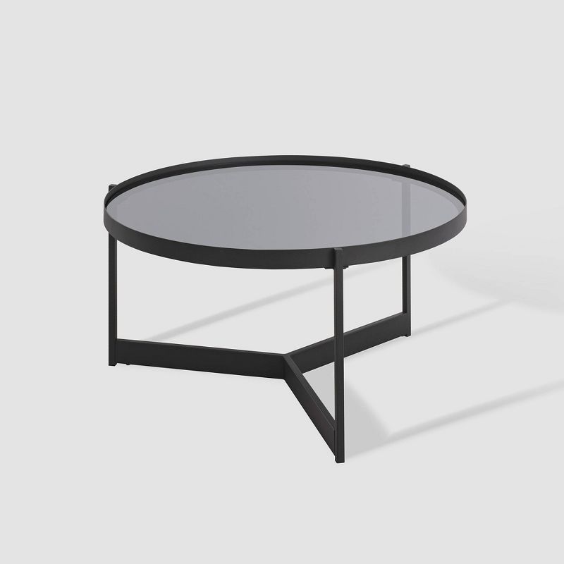 Modern Minimalist Tray Top Round Glass Coffee Table Black - Saracina Home, 1 of 11