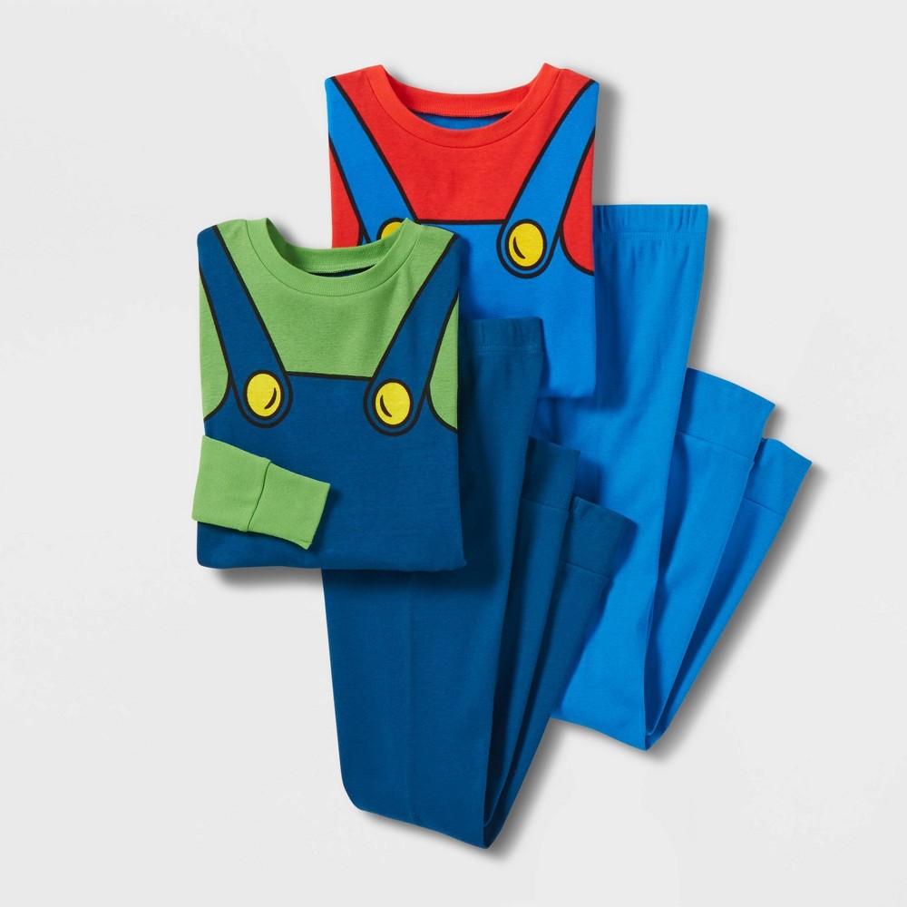 Boys' Super Mario and Luigi 4pc Snug Fit Long Sleeve Pajama Set - Blue 6