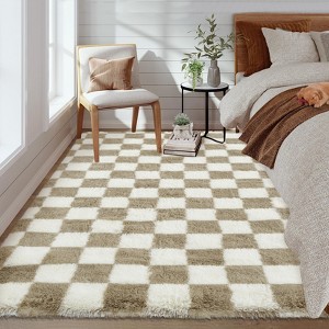 Coucheta Fluffy Checkered Area Rug, Premium Shag Carpet, Soft Plush High-Pile Mat for Bedroom, Living Room, Nursery &Kids Room, Multiple Sizes&Colors - 1 of 4