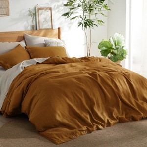 3 Pieces Linen Soft & Cozy Duvet Cover Linen Cotton Blend Bedding Set Tropical Plants Beige Color Cooling Bedding - 1 of 4