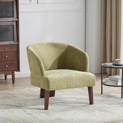 Mid-Century Accent Chair with Curved Back and Wood Legs,Upholstered Lounge Chair for Small Spaces or Living Room-Cuddlewood