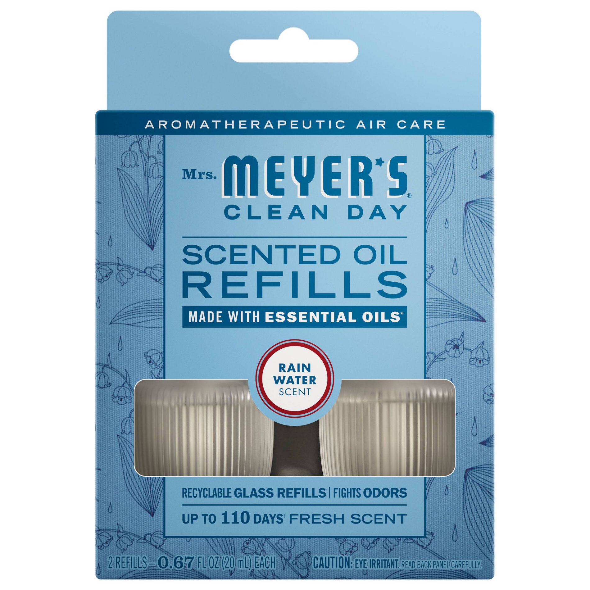 Mrs. Meyer's Clean Day Premium Scented Oil Plug-In Diffuser Air Freshener Refills - Rain Water - 0 .67 fl oz/2pk