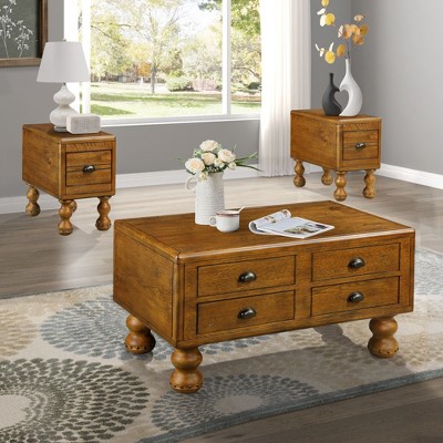 NicBex Modern Rectangle Coffee Table Set of 3 with Wood Gourd Shaped Legs and Drawers for Living Room