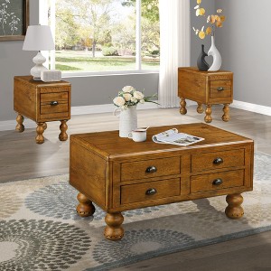 NicBex Modern Rectangle Coffee Table Set of 3 with Wood Gourd Shaped Legs and Drawers for Living Room - 1 of 4