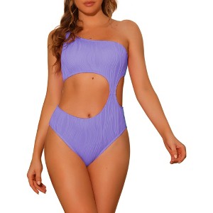 INSPIRE CHIC Women's One Shoulder Asymmetric Waist Cutout Ribbed Swimwear Monokini One Piece - 1 of 4