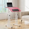 VECELO Standing Desk Adjustable Height, Computer Workstations with Tiltable Tabletop & Lockable Wheels, Portable Rolling Laptop Desk for Office, Brown - 3 of 4