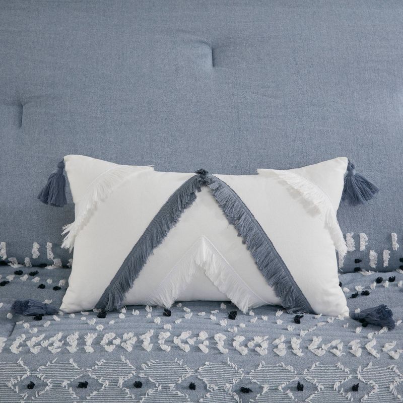 Ink+Ivy Reva Cotton Oblong Decorative Pillow Off White/Blue, 2 of 6