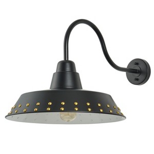 Dewdrop 28.7" Black Iron Outdoor Wall Light, 1-Light Farmhouse Rustic Exterior Fixture with White Rivets for Porch, Patio, Garden - 1 of 4