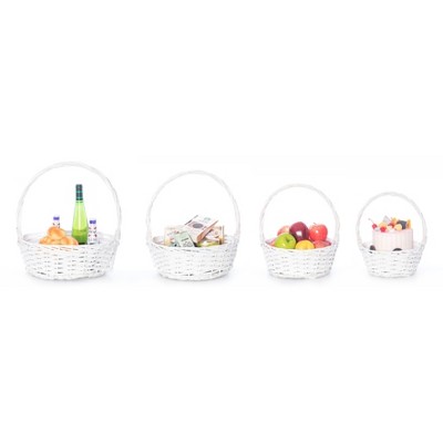 Vintiquewise White Willow Bowl Baskets with Handle, Set of 4