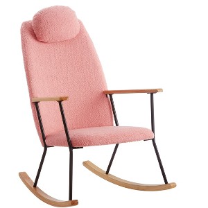 Racxily Adjustable Headrest Pillow Rocking Chair, Technical Leather Upholstered Glider Rocker with High Backrest - 1 of 4