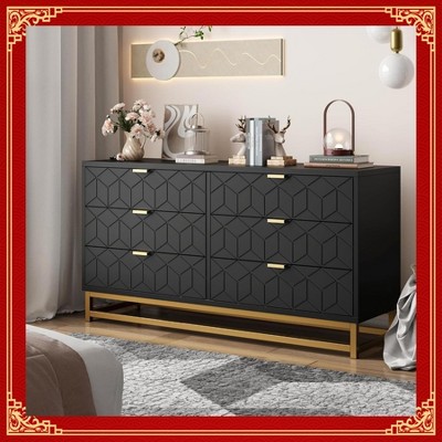 Garvee Stylish 6-Drawer Bedroom Dresser – 53-Inch Modern Chest with Elegant Metal Legs & Ample Storage for Bedroom, Living Room