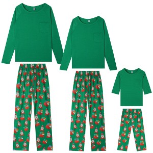 cheibear Family Christmas Santa Print Long Sleeve Top and Pants Pajama Set Green - 1 of 4