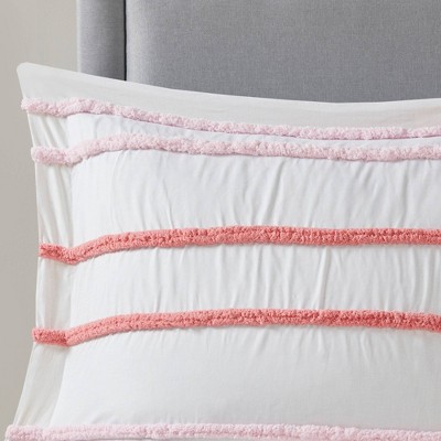 Pink Cotton Chenille Trim Full/Queen Duvet Cover Set