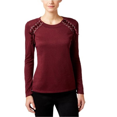 I.N.C International Concepts Womens Lace-Up Pullover Sweater, Red, PL