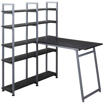 HOMCOM 5 Tier Versatile L-Shaped Computer Desk Writing Table with Display Shelves and Metal Frame, Space-Saving, for Study Room