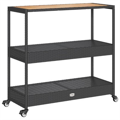 Bar Cart 3-Tier Poly Rattan and Solid Wood Acacia