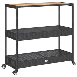 Bar Cart 3-Tier Poly Rattan and Solid Wood Acacia - 1 of 4