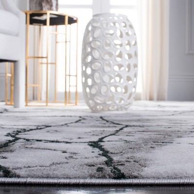 Gray and Green Abstract Square Area Rug, 4' x 4'