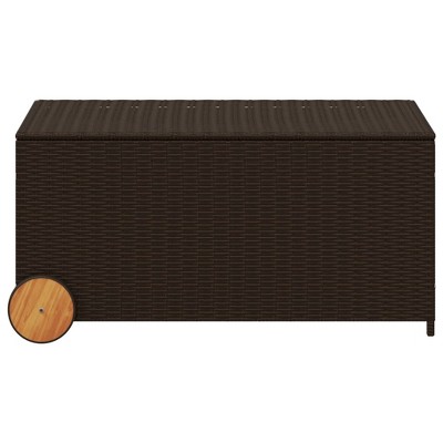 Brown Poly Rattan Deck Storage Box with Wheels